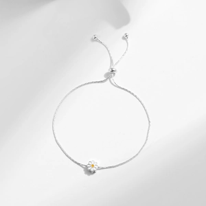 Minimalist S925 sterling silver daisy bracelet with adjustable sliding closure for women