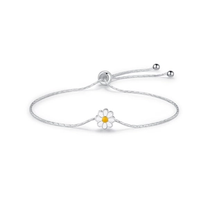 Elegant S925 sterling silver daisy bracelet with adjustable slider chain for women