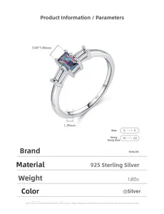 Detailed view of S925 sterling silver ring featuring a rectangular blue crystal stone
