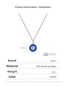 Détails du collier en argent S925 avec pendentif bleu 9,7mm et chaîne de 44,5cm