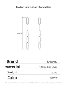 Detailed specs of S925 sterling silver long chain earrings with 4.00cm length and 0.70g weight
