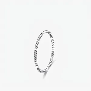 925 Sterling Silver Minimalist Twisted Rope Ring For Women Retro Fine Twist Thin Band Finger Ring Stackable Daily Jewelry Gift