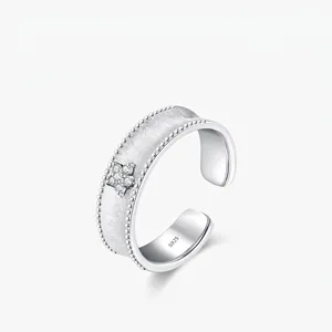 925 Sterling Silver Flower Open Ring For Women Minimalist Matte Frosted Zirconia Adjustable Finger Ring Luxury Jewelry Gift