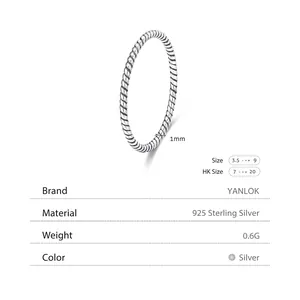 Classic 925 sterling silver twisted rope ring for women minimalist stacking band