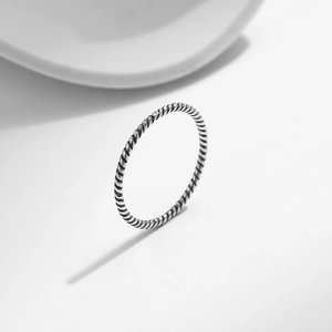 Minimalist S925 sterling silver twisted rope ring with a vintage oxidized finish