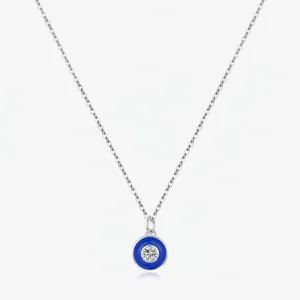 Collier Pendentif Rond en Argent Sterling 925 Émail Bleu Klein pour Femme Design de Niche Simple Bijoux avec Zirconia
