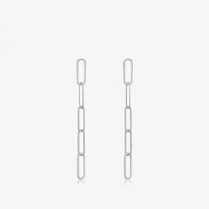 925 Sterling Silver Interlocking Chain Drop Earrings For Women Minimalist High Polished Paperclip Link Dangle Jewelry