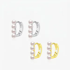 Boucles d'Oreilles Créoles en Argent Sterling 925 Avec Künstliche Perles Élégantes Françaises Forme D Petites Créoles Pour Femmes Bijoux