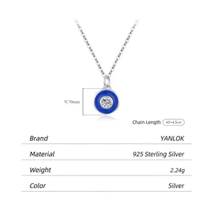 Collier en argent sterling 925 avec pendentif rond bleu Klein et centre en zircon clair