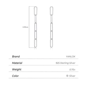 Minimalist 925 sterling silver long chain earrings with oval interlocking links