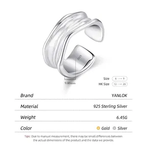 S925 Sterling Silver irregular textured open ring with wide polished finish for women
