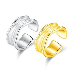 Minimalist S925 sterling silver open rings with irregular wave texture in gold and silver