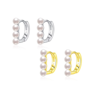 Élégantes boucles d'oreilles créoles S925 en argent et perles, dorées et argentées