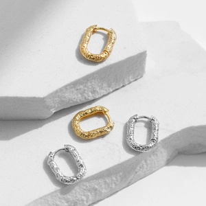 Textured S925 sterling silver hoop earrings with irregular hammered design in gold and silver
