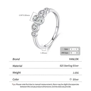 Elegant S925 sterling silver geometric band ring with five sparkling clear cubic zirconia
