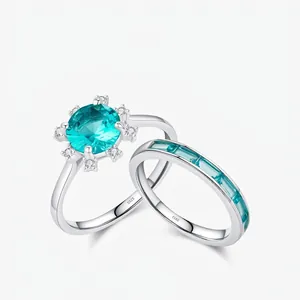925 Sterling Silver Paraiba Blue Zirconia Ring Elegant Sun Flower Individuality Row Band Ring For Women Fine Jewelry Gift
