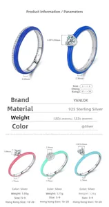 Detail view of S925 sterling silver colorful enamel rings with sparkling zircon stones