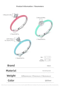 Detailed size specifications for S925 sterling silver colorful enamel rings with drop stones