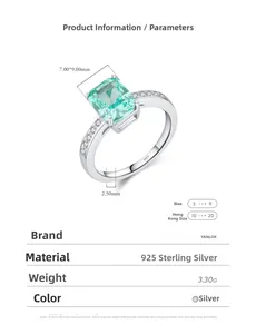 Paramètres du produit bague en argent S925 avec pierre de taille émeraude 7x9mm