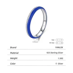 S925 sterling silver ring featuring blue enamel and side-set sparkling cubic zirconia