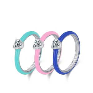 Anello in Argento Sterling 925 a Forma di Cuore con Smalto e Colla per Donna Anello Regolabile con Cuore di Strass Gioielli alla Moda