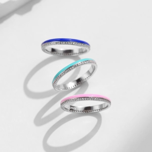 S925 sterling silver colorful enamel rings with white zircon stones in minimalist style