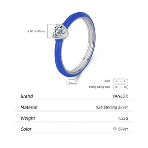 Elegante anello a cuore in argento sterling 925 con smalto blu vibrante da donna