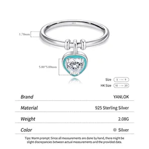 S925 sterling silver ring with tiffany blue enamel heart pendant and zircon stone