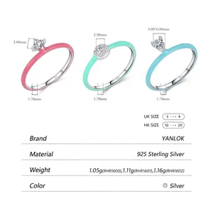 S925 Sterling Silver Enamel Heart Ring Set with Sparkling Zirconia for Daily Wear
