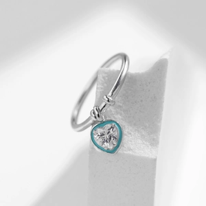 S925 sterling silver ring featuring a mint green enamel heart pendant with zircon stone