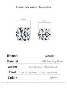 Detailed size chart for 925 sterling silver four-prong moissanite stud earrings