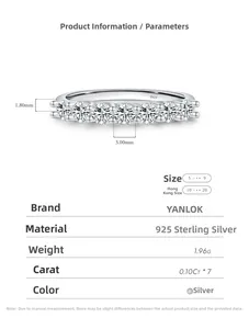 Close-up of S925 sterling silver band with seven 0.10ct brilliant-cut moissanite stones