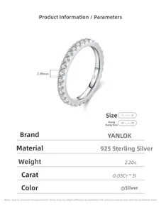 Detail view of S925 sterling silver eternity ring showing 2mm width and 31 pieces of moissanite