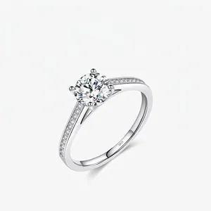 Luxury 925 Sterling Silver Moissanite Engagement Ring Round Brilliant Cut Zirconia Inlaid Wedding Band Jewelry For Women