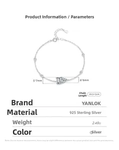 Parametri dettagliati del bracciale in argento S925 con zirconi a cuore e misure