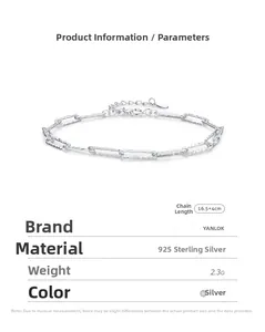 Macro view of 925 sterling silver geometric chain bracelet with size specifications