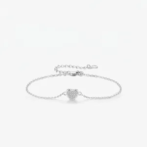 Elegant 925 Sterling Silver Heart Bracelet For Women Inlaid Sparkling Zirconia Minimalist Adjustable Chain Daily Fine Jewelry Anniversary Gift