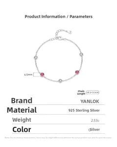 Detailed view of S925 sterling silver bracelet with red and white 4.5mm cubic zirconia