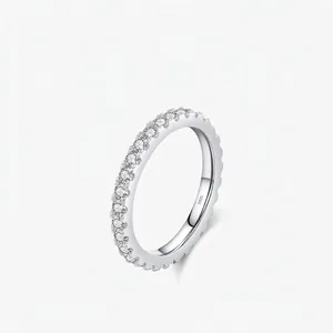 925 Sterling Silver Moissanite Eternity Ring For Women Minimalist Full Pave Row Sparkling Stackable Finger Ring Gift