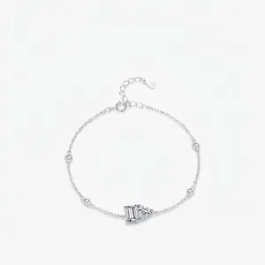 Bracciale a Cuore in Argento Sterling S925 Con Zirconia per Donna Pietra Taglio Smeraldo Catena Delicata Regolabile Gioielli Moda Regalo
