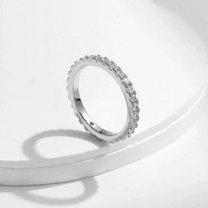 Classic S925 sterling silver eternity ring with full pavé moissanite stones