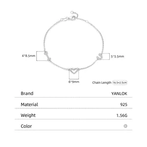 Bracelet en argent sterling S925 avec pendentifs cœur et lettres I U sertis de zircon