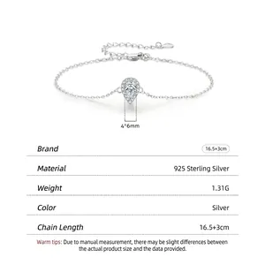 Elegantes 925er Sterlingsilber-Armband mit Wassertropfen-Anhänger und Verstellkette