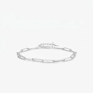 Minimalist 925 Sterling Silver Bracelet For Women Hammered Texture Paperclip Link Chain Adjustable Elegant Fashion Jewelry Gift