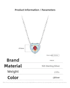 Detailed view of S925 sterling silver heart necklace with dimensions 6x6mm and 40+4cm chain
