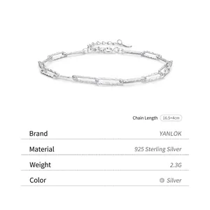 Minimalist S925 sterling silver chain bracelet with hammered rectangular link design