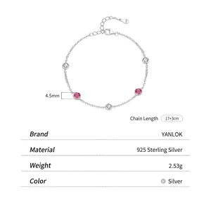S925 Sterling Silver Bracelet with 4.5mm red round zircon stone and adjustable chain