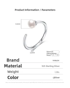 Detail view of 925 sterling silver ring showing 5.5mm pearl and S925 engraved hallmark
