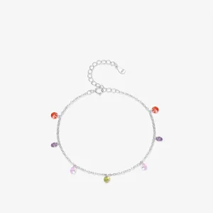 925 Sterling Silver Bracelet For Women Colorful Round Zirconia Dainty Chain Adjustable Sweet Dopamine Style Fashion Jewelry Gift
