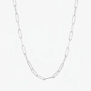 YANLOK Minimalist 925 Sterling Silver Hammered Paperclip Chain Necklace For Women Elegant Geometric Link Clavicle Chain Jewelry
